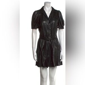 Alice + Olivia Black Faux Leather Mini Dress with Puff Sleeves